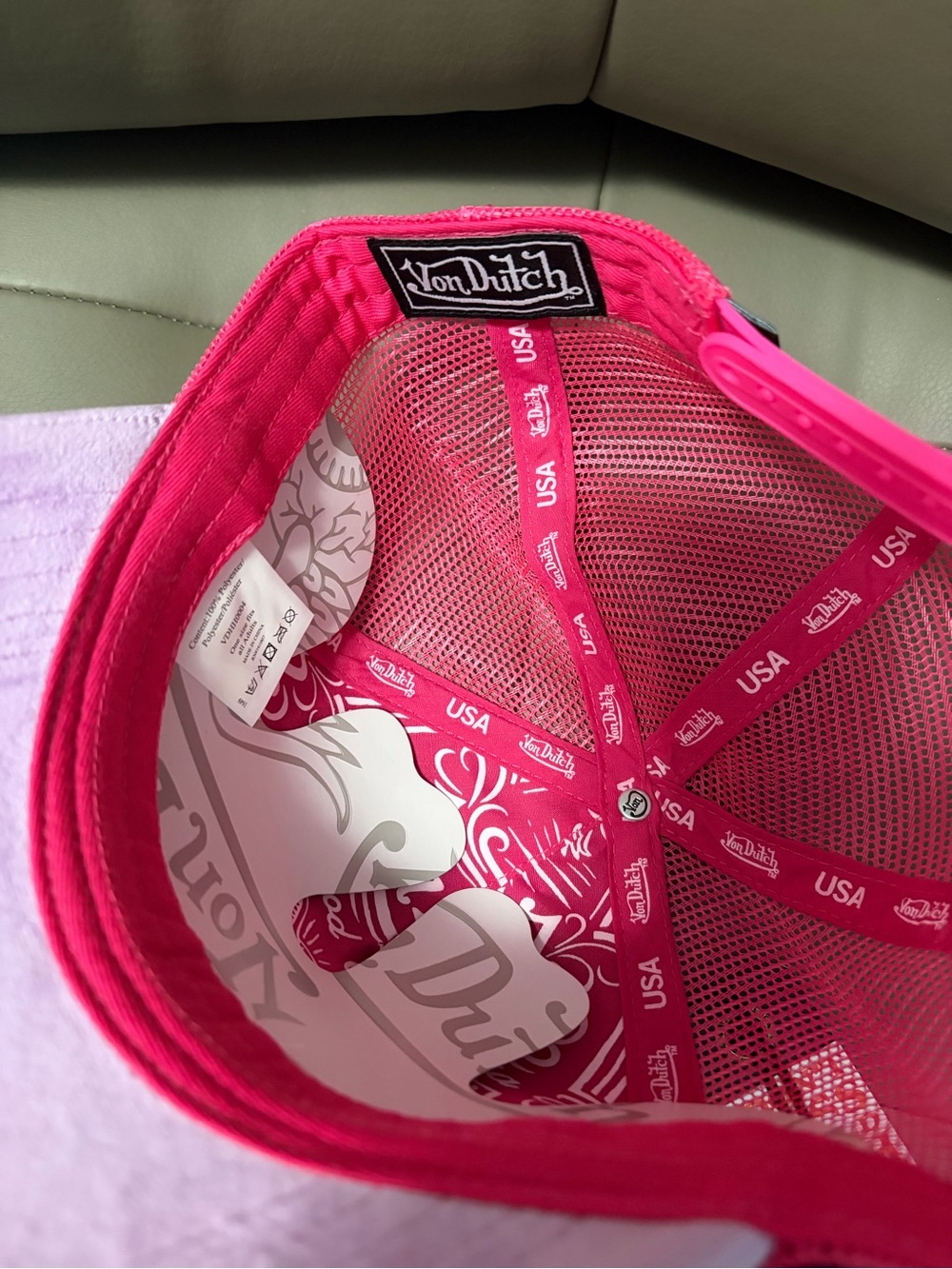 BNWT AUTHENTIC UNISEX VON DUTCH LILAC ICE-PINK VELVET SNAPBACK TRUCKER HAT OSFM - Picture 4 of 13